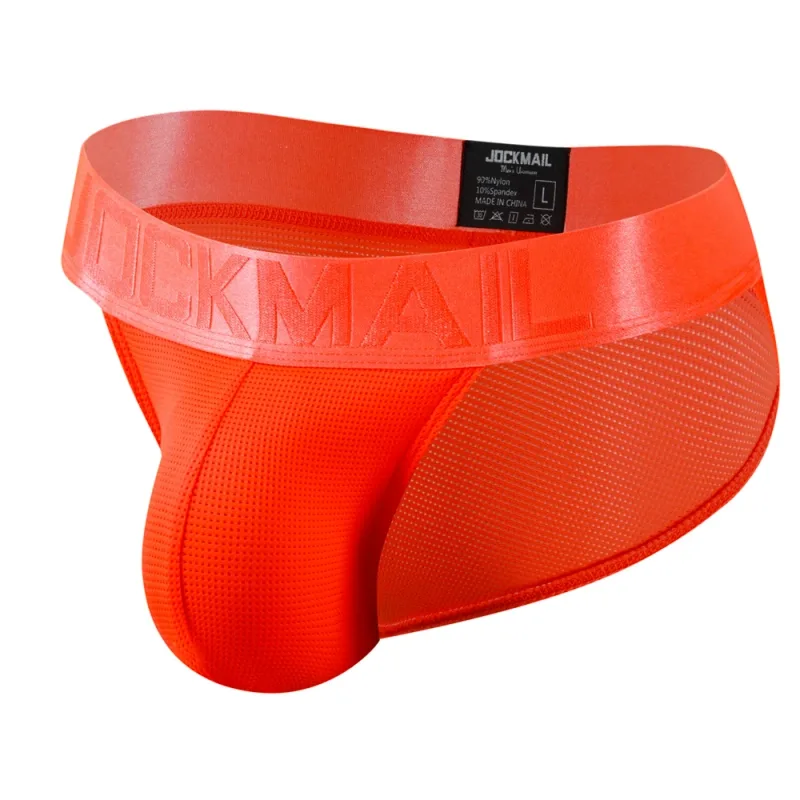 Jockmail Mans Underwear Gay Brief Nylon Mesh Sexy Low Waist Ropa Interior Hombre Letter Embroidery Sissy Panties Male Lingerie