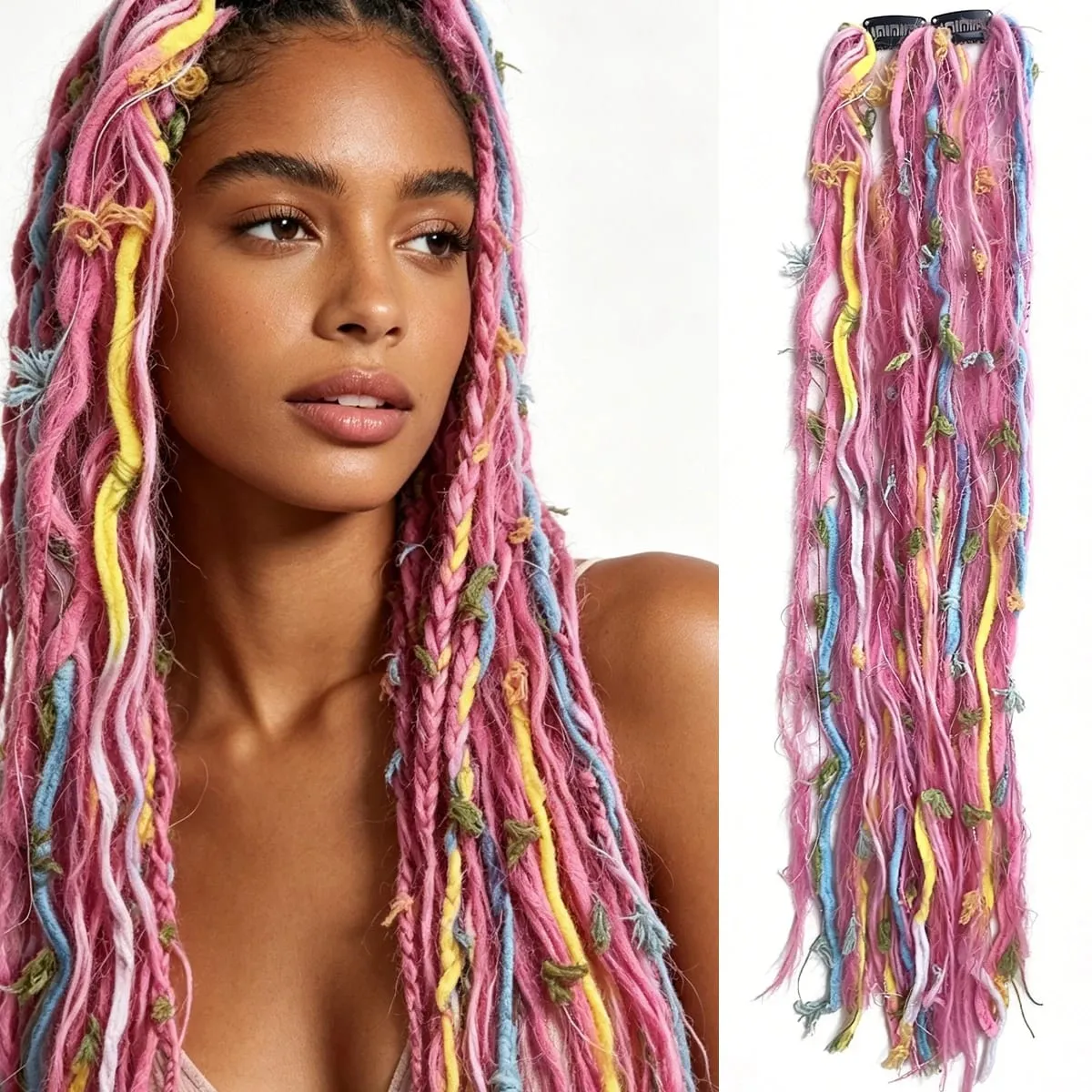 Συνθετικό νήμα από μαλλί Dreadlock 2 τμχ Επεκτάσεις μαλλιών Maillard Long Boho φούντα vintage πλεξούδες μαλλιά για γυναίκες — image 9