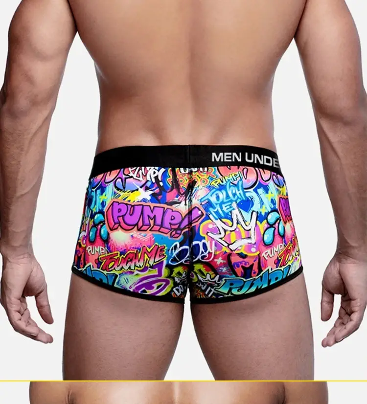 1PCS Men's Cotton Nylon Blend Boxer Briefs All-Over Graffiti Print Wide Elastic Waistband Non-Tight Fashion Sport Underwear — image 20