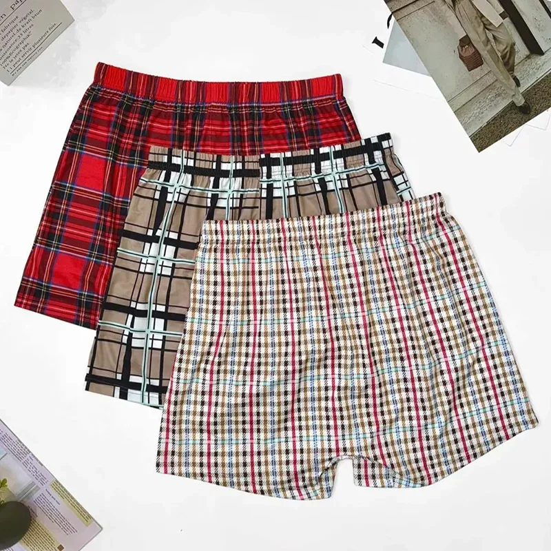 Men's Plaid Boxer Shorts Casual Loose Sleepwear Underwear 3/10Pcs Random Pattern Comfortable Breathable Daily Home Shorts — image 5