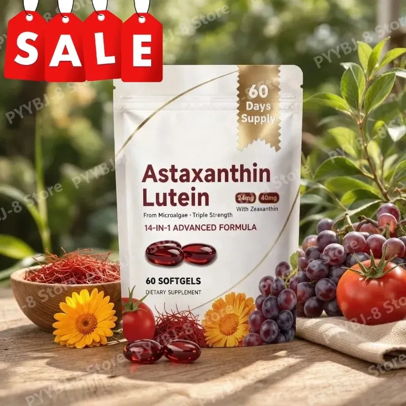 Η κάψουλα ασταξανθίνης και λουτεΐνης 60 Count με κουκούτσι σταφυλιού και εκχύλισμα σαφράν παρέχουν υποστήριξη για τη διατροφή των ματιών στο δέρμα και τις αρθρώσεις — image 2