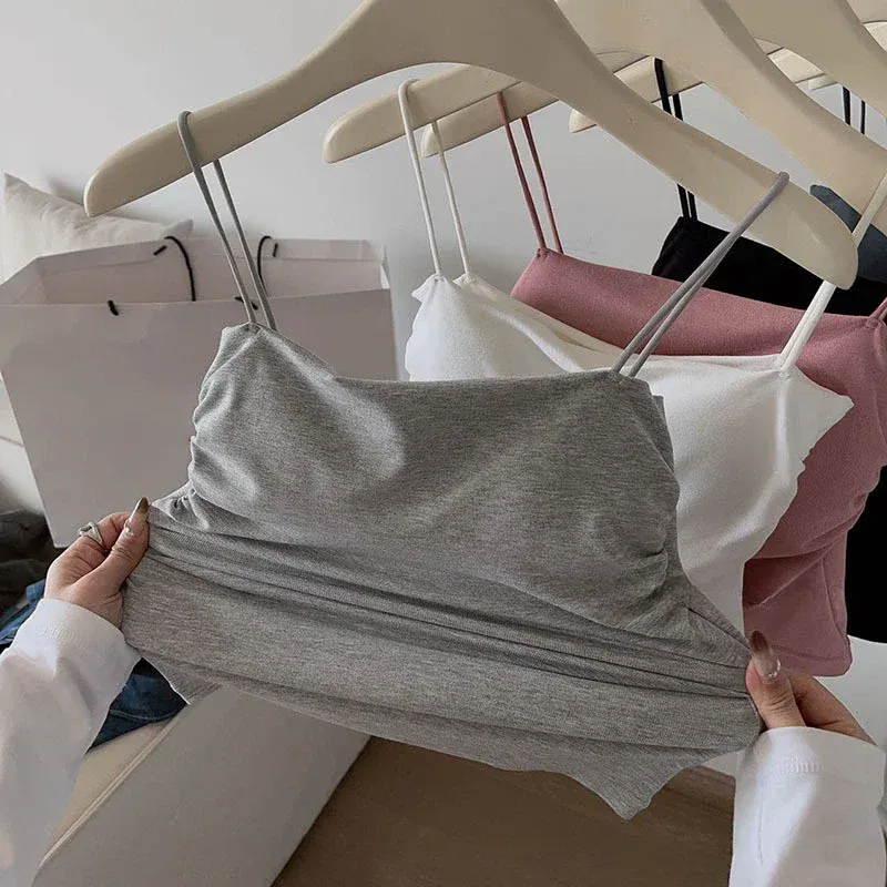 Masszív All-Match Pleat Sling mellény pánt mellkaspárna belső viselet Slim Fit karcsúsító rövid Gyaru külső viselet felső — image 2