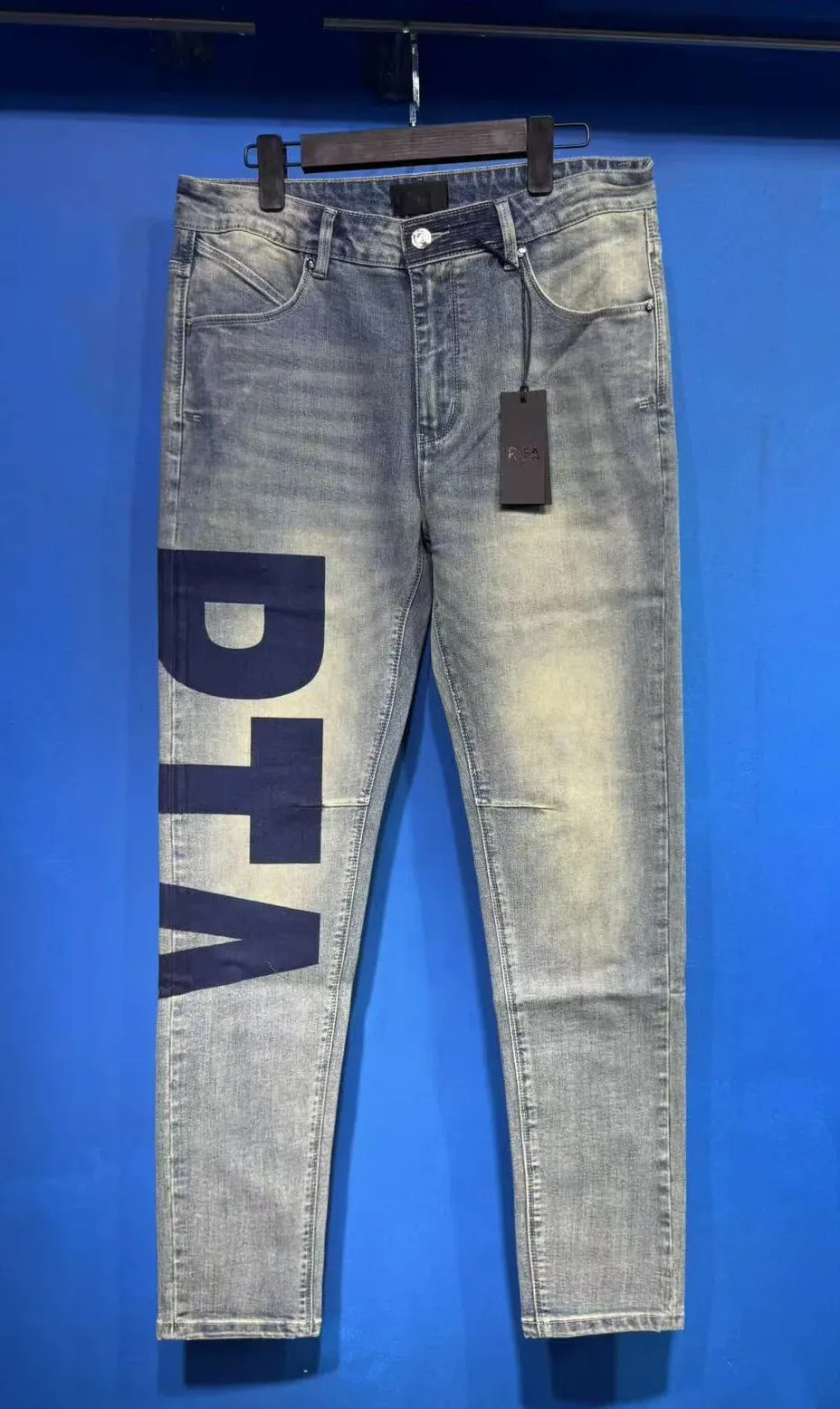 Új RTA Destroyed Scratch Hole Világoskék Distressed Farmer Férfi High Street Elasztikus Slim Fit Farmer 2026 márka nadrág utcai viselet — image 14