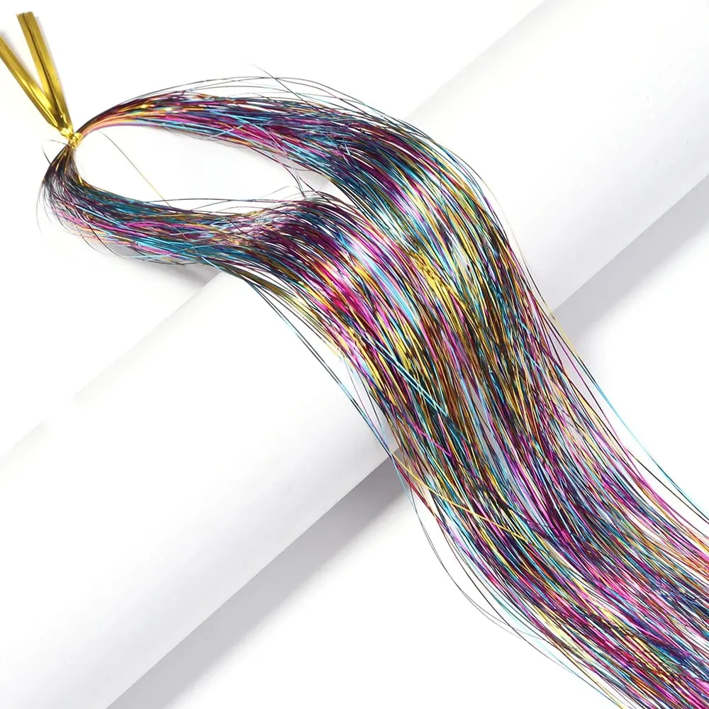 3 τεμ./συσκευασία 120cm Πολύχρωμα PET LLaser Hair Tinsel Strands Μεταλλικά Extensions Μαλλιών για DIY Party Cosplay Αξεσουάρ Μαλλιών — image 11