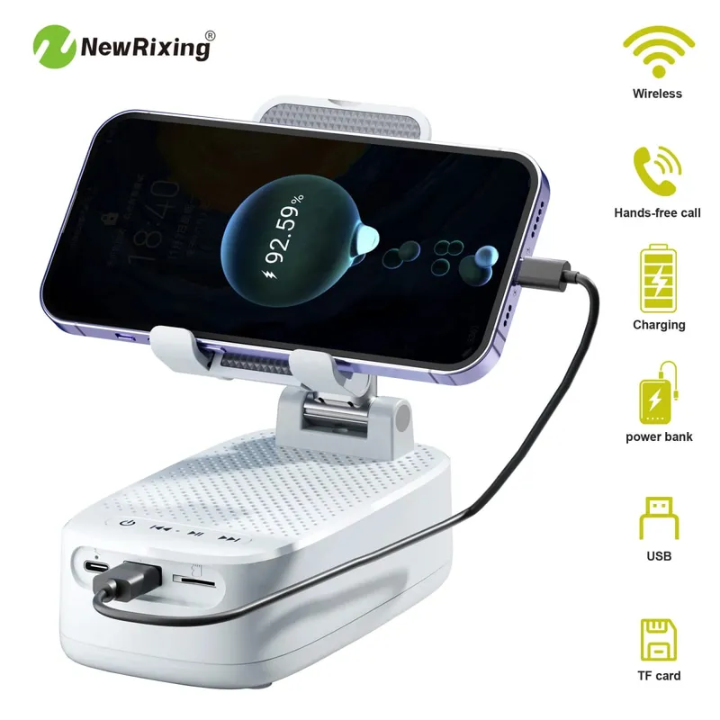 Vezeték nélküli telefontartó Hordozható hangszóró Hangszóró telefontartó Sürgősségi tápegység 1800 mAh akkumulátor USB töltés kihangosító — image 7