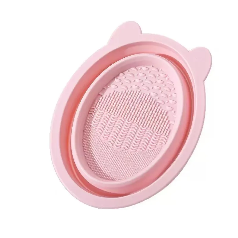 Bonito em forma de orelha dobrável silicone maquiagem escova de limpeza tigela de lavagem dobrável para pincéis de maquiagem beleza liquidificador portátil
