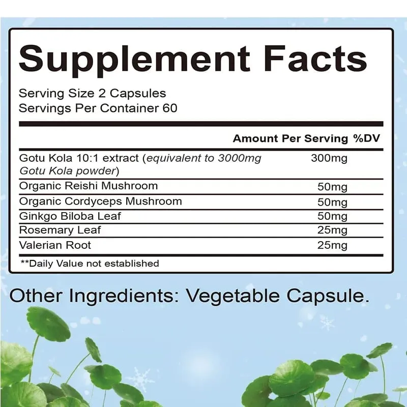 Gotu Kola Capsules - Brain Cognition Immune System Skin Energy & Circulation Supplement - Non-GMO & Gluten FreeSupplements