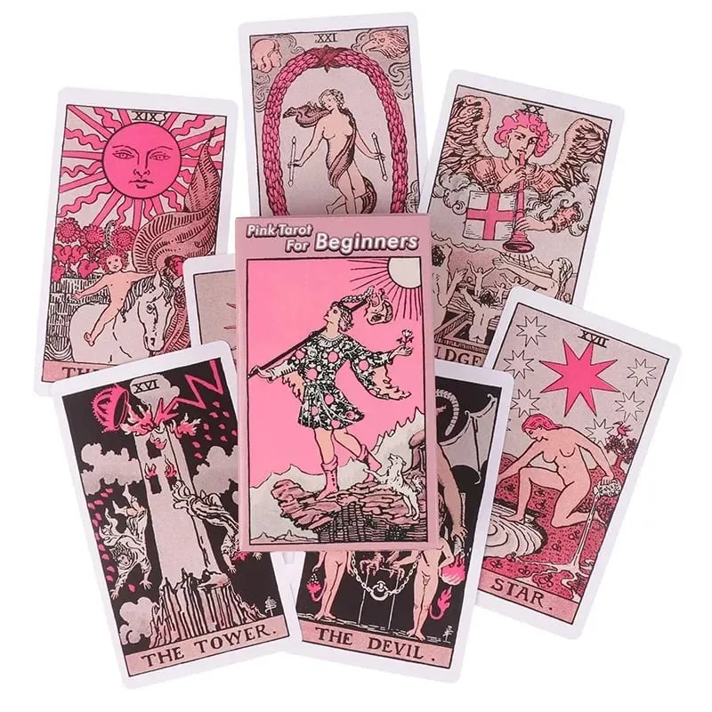 Σετ τράπουλας Pink Rider Waite Tarot για αρχάριους Προφητεία μαντική τράπουλα Family Party Board Fate Card Fortune Telling Game
