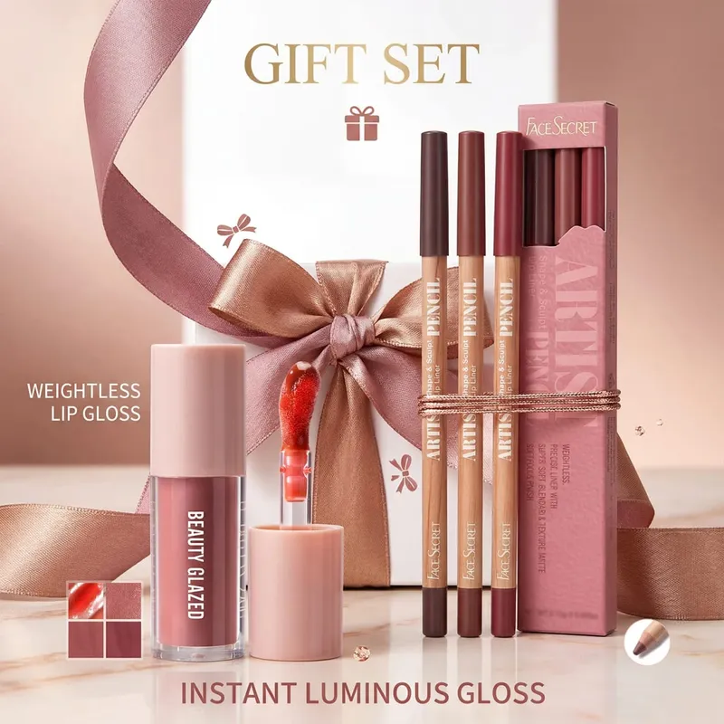 Σετ 4 τμχ Lip Liner & Lip Gloss Σετ αδιάβροχο, μακράς διαρκείας, αδιάβροχο, απαλό καθημερινό κιτ μακιγιάζ χειλιών — image 2