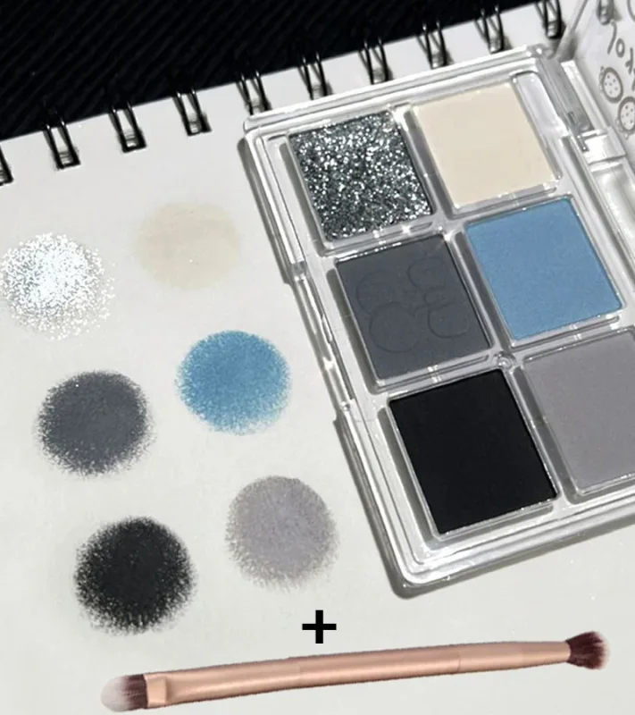 Ματ Γκρι Μπλε Smoky Eye Shadow Palette 6-χρωμάτων Glitter Silver Acrylic Eye Shadows Palette Καλλυντικά Μακιγιάζ ματιών μακράς διαρκείας — image 7