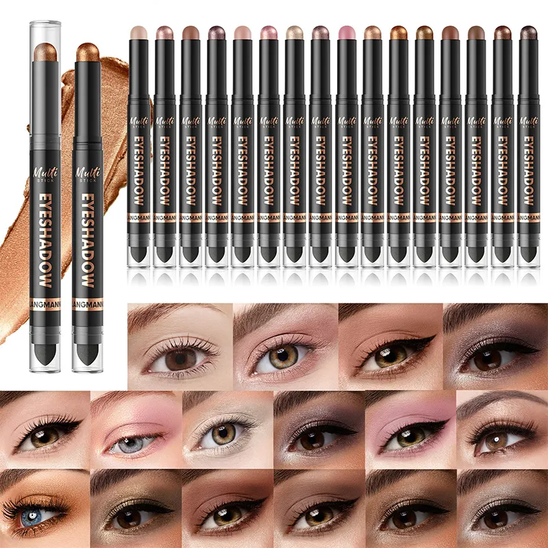 16 Χρώματα Double Head Eyeshadow Stick Pearlescent Shimmer Brown Υψηλή αδιάβροχη κρέμα ματιών μολύβι ματιών μακράς διαρκείας μακιγιάζ