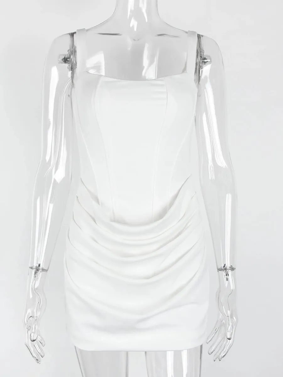 Sexy Backless Slip Folds White Summer Dress Women Elegant Birthday Party Dresses Woman Bodycon Evening Short Dresses Vestidos HL