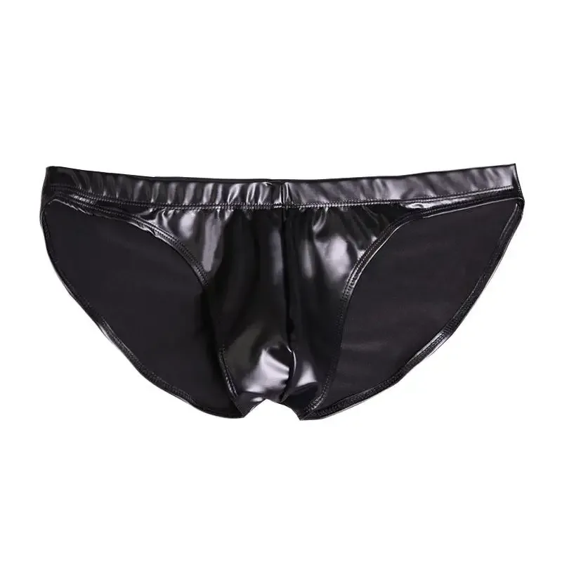 Oil Glossy Swimming Briefs PU Lather Elastic Low-rise Buttocks-Lifting Slip Bikini Shirring Crotch Seam Underwear Bathing Shorts — image 9