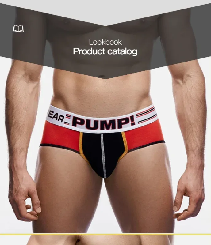 Men's Cotton Color Block Briefs, Pump! Logo Wide Waistband Low Rise Sexy 3D Convex Pouch Underwear 3256813080433415 — image 17