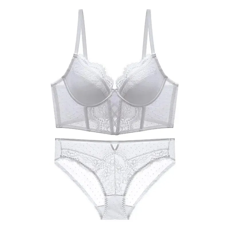 Σετ εσώρουχα γαλλικού τύπου Push Up με δαντέλα Mulher Thin Underwire Σουτιέν Διαφανές Chemise Soft Petite Μικρό μπούστο S-XL Petite Elegance — image 4