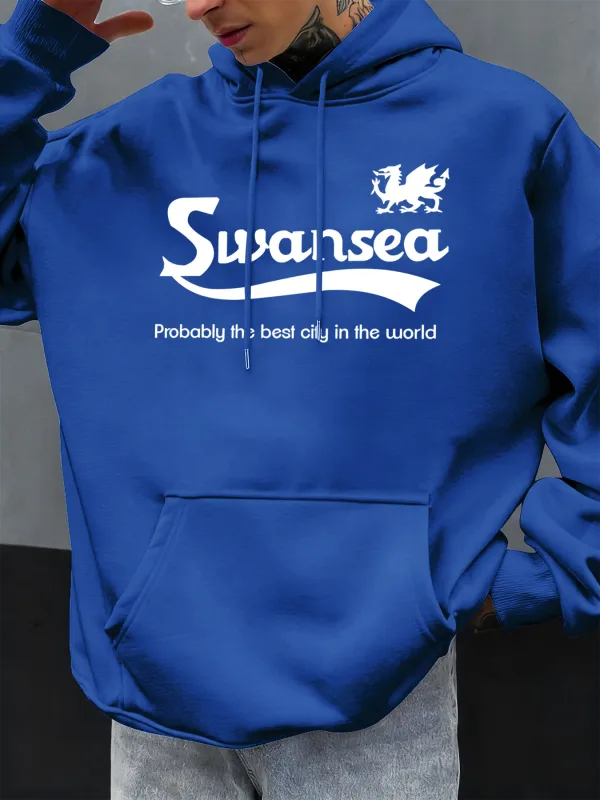 Swansea, la mejor ciudad, diseño de letras, Otoño, Sudadera con capucha para hombre, sudadera con bolsillo, jerséis suaves de lana informales, ropa de Hip Hop, Tops sueltos — image 10