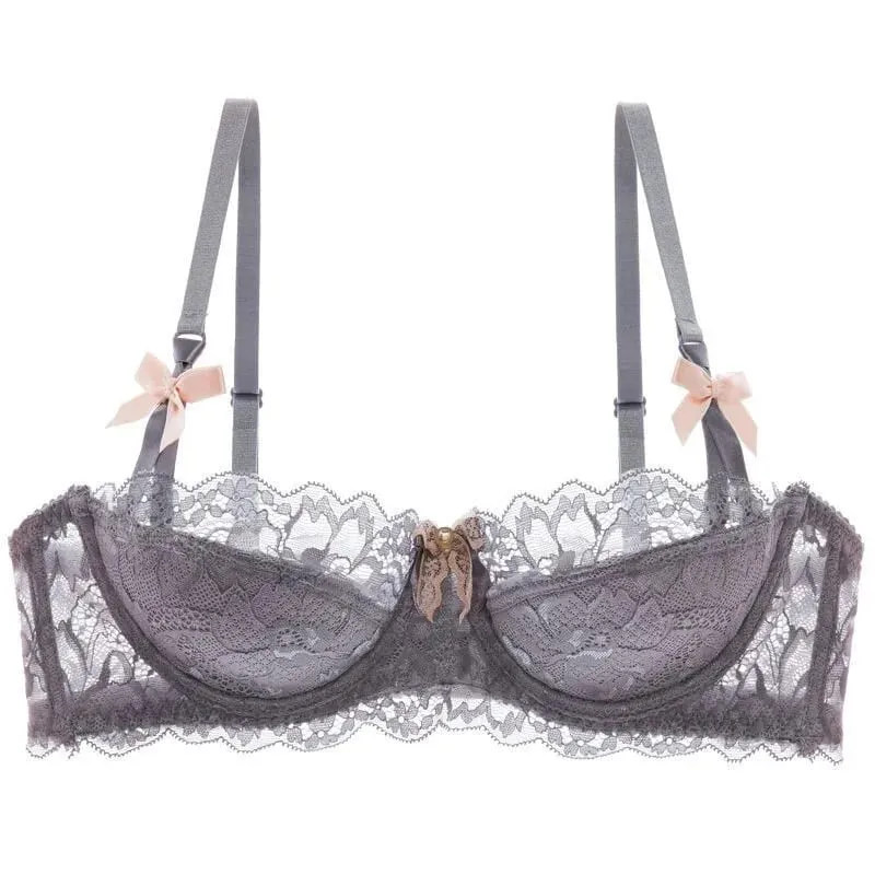 French Pure Passion Bow Shaped Shoulder Strap Lace Sexy Half Cup Push Up Bra Set Women's Thin Lingerie Big Breast Small Cup S-XL — image 4
