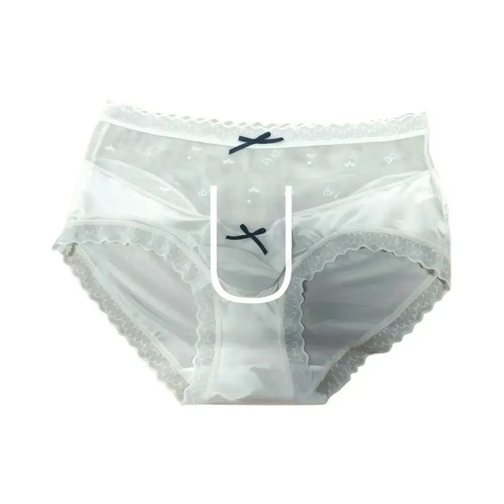 Men Satin Lace Brief Underwear Sweet Bow Decoration Sheer Mesh Waistband Scalloped Lace Trim Soft Smooth Fabric Sexy Male Briefs — image 3