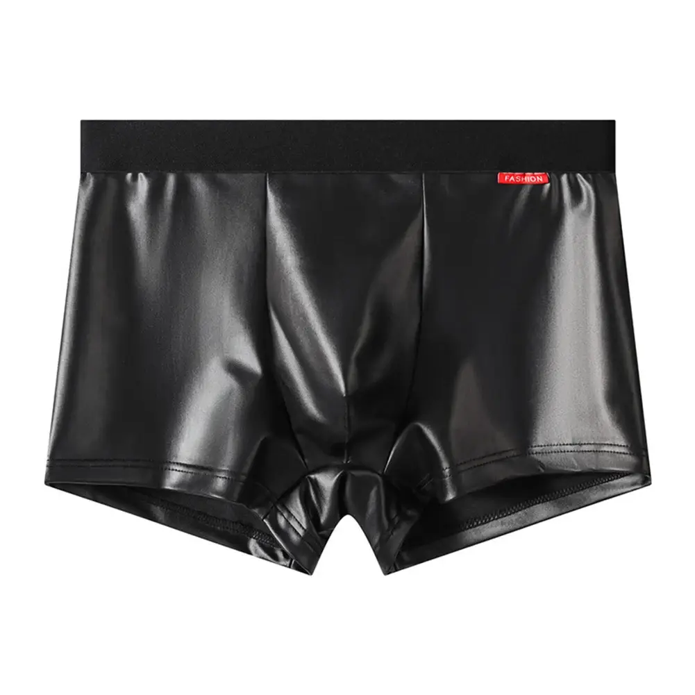 Men Faux Leather Boxer Shorts Underwear For Man Briefs U Convex Pouch Lingerie Unisex Panties Trunks Clubwear Men's Underpants