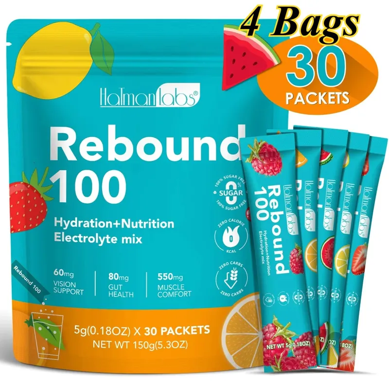 HolmanLabs Rebound 100 Electrolyte Supplement Powder Sugar Free Hydration Gut Vision Muscle Health Vitamins C B6 B12 30 Packets — image 10