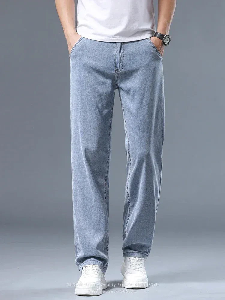 Καλοκαιρινό λεπτό ανδρικό φαρδύ τζιν Lyocell Soft Drape Business Casual Παντελόνι Smoke Grey Ice Μεταξωτό Παντελόνι Plus Size 40 42 — image 6