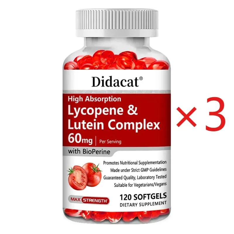 Lycopene & Lutein Complex 60mg Capsules with Bioperine Antioxidant Supports Prostate Heart Eye & Urinary System Health