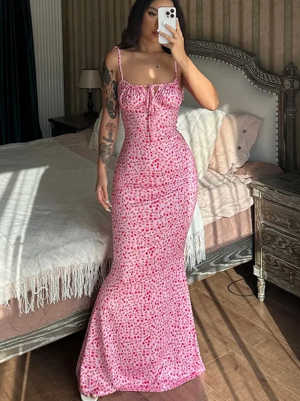 Hugcitar Floral Print Sleeveless Backless Slips Lace Up Maxi Dress Sexy Bodycon Summer Elegant Outfits Holiday Party Wholesale — image 8