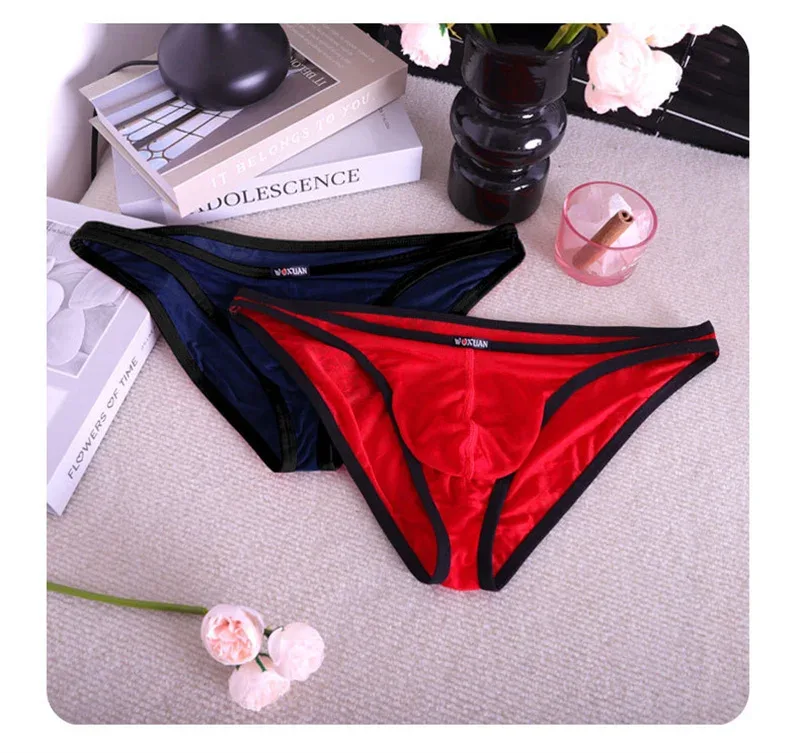 3PCS Lace Convex Briefs Men's Briefs Transparent Sexy Low Waist Mesh Quick-drying Solid Color Breathable Men Underwear