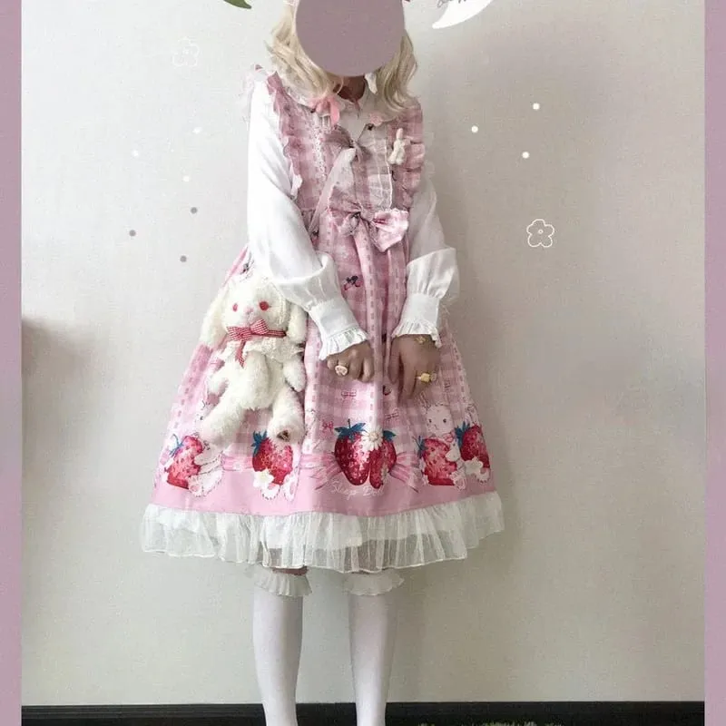 שמלת לוליטה יפנית בנות תות ארנב Jsk שמלות נשים Harajuku ללא שרוולים חמוד 2026 Cosplay Vestido