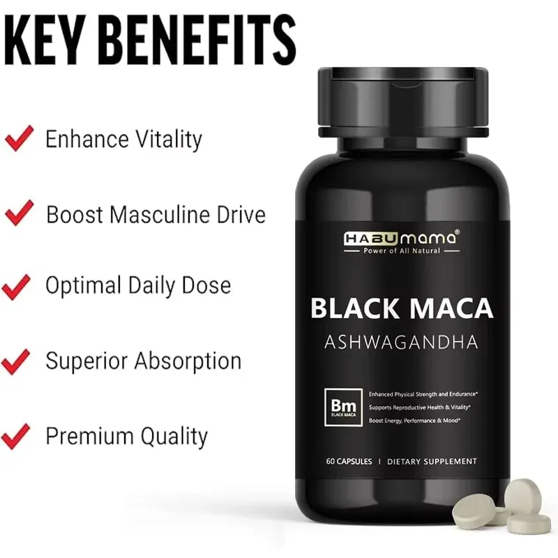 Organic Black Maca -60 Tablets 100% Pure Non-GMO Υποστηρίζει την αναπαραγωγική υγεία Φυσικό Energizer Stamina Enhancer Performance