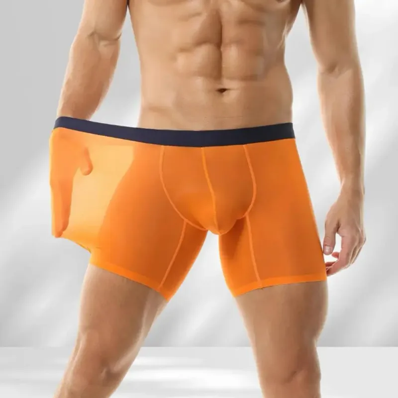 Men Boxer Underwear Elastic Mid-Waist Design Breathable Ultra Thin Seamless Shorts Panties Patchwork Color U-Convex Panties — image 5