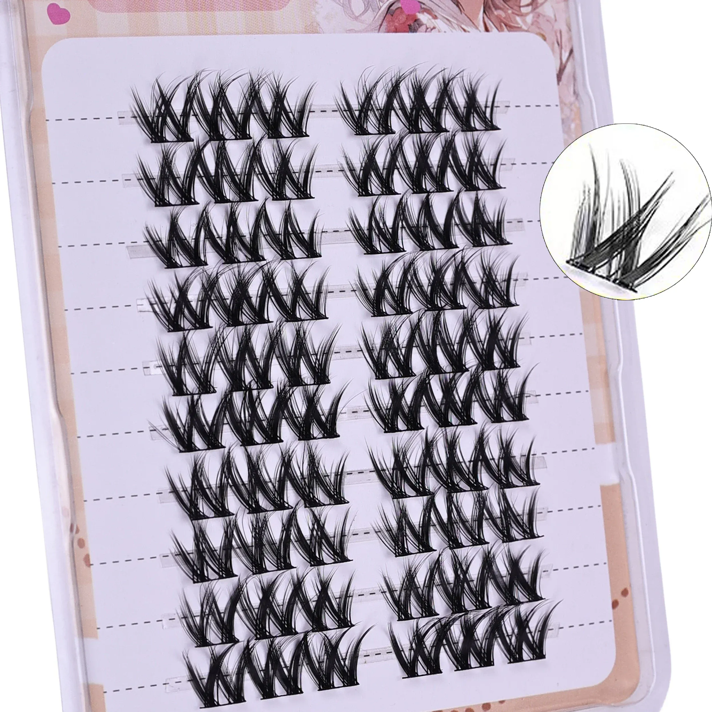 סיבים קלים בצורת W פלאפי מקבץ ריסים 10 שורות 60 אשכולות לא חתוכים ריסים טבעיים DIY אנימה איפור עיניים למשרד יומי