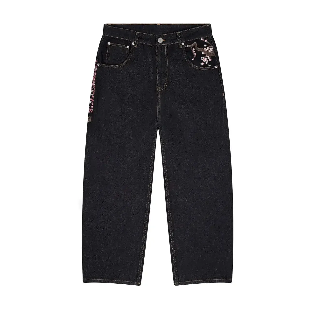 Harajuku Patchwork Κέντημα Cherry Blossom Παντελόνι τζιν Y2k Vintage Γυναικείο φαρδύ ίσιο φαρδύ τζιν Ανδρικά ρούχα Street — image 7
