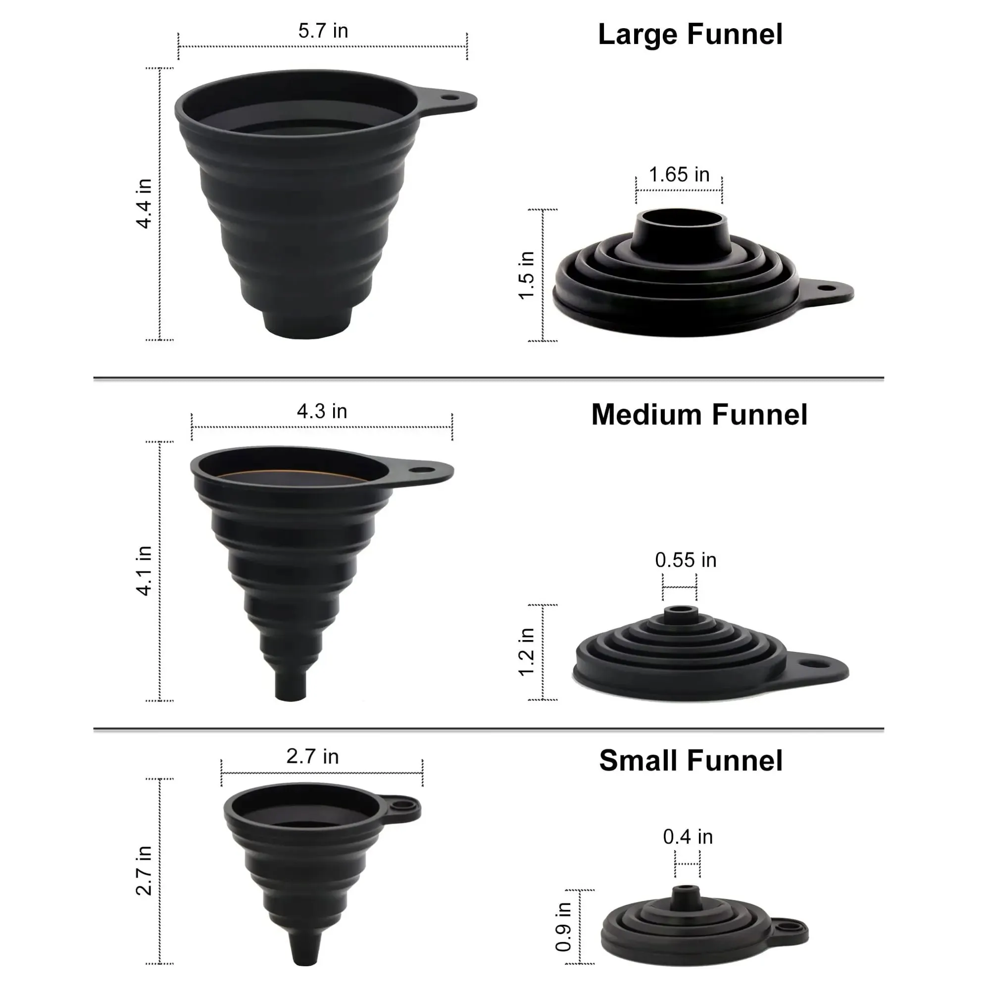 Kitchen Use Funnel for Filling Bottles Small Wide Mouth Silicone Collapsible Funnel Set for Transferring Liquid Powder Transfer
