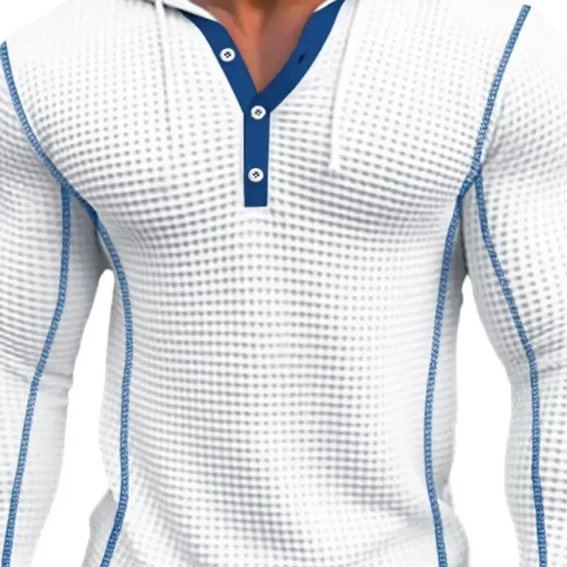 Waffle Solid Fabric Slim Fit Hoodies Men V-neck Button Casual Sweatshirts Hip Hop Street Sweater Men's Sports Tops Long Sleeve — image 4