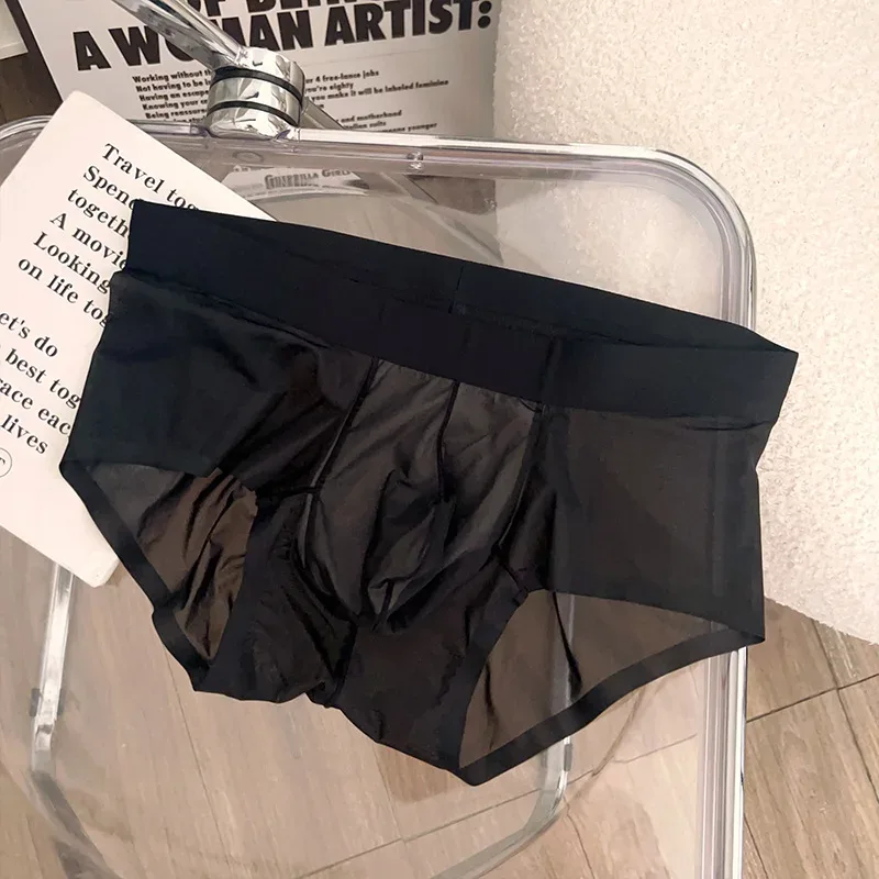 Calzoncillos transparentes para hombre, bragas ultrafinas de seda helada de secado rápido, ropa interior Sexy con bolsa para bulto en U, calzoncillos transpirables Cuecas — image 5
