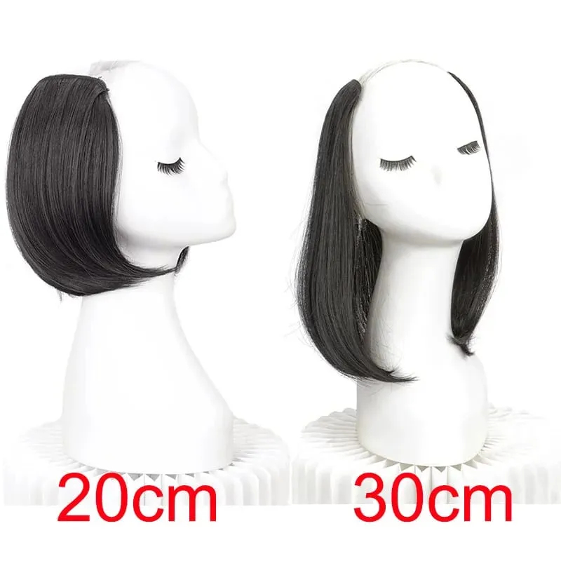 20/30cm Synthetic Short Straight Internal Buckle V-shaped Half Head Hair Extension Invisible Hairpiece for Women — image 3