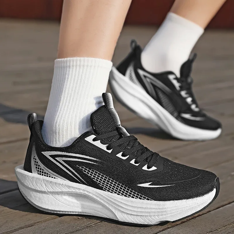 Tênis de corrida masculino leve placa de carbono especialidade maratona esportes respirável caminhada atlético antiderrapante tênis homem — image 2