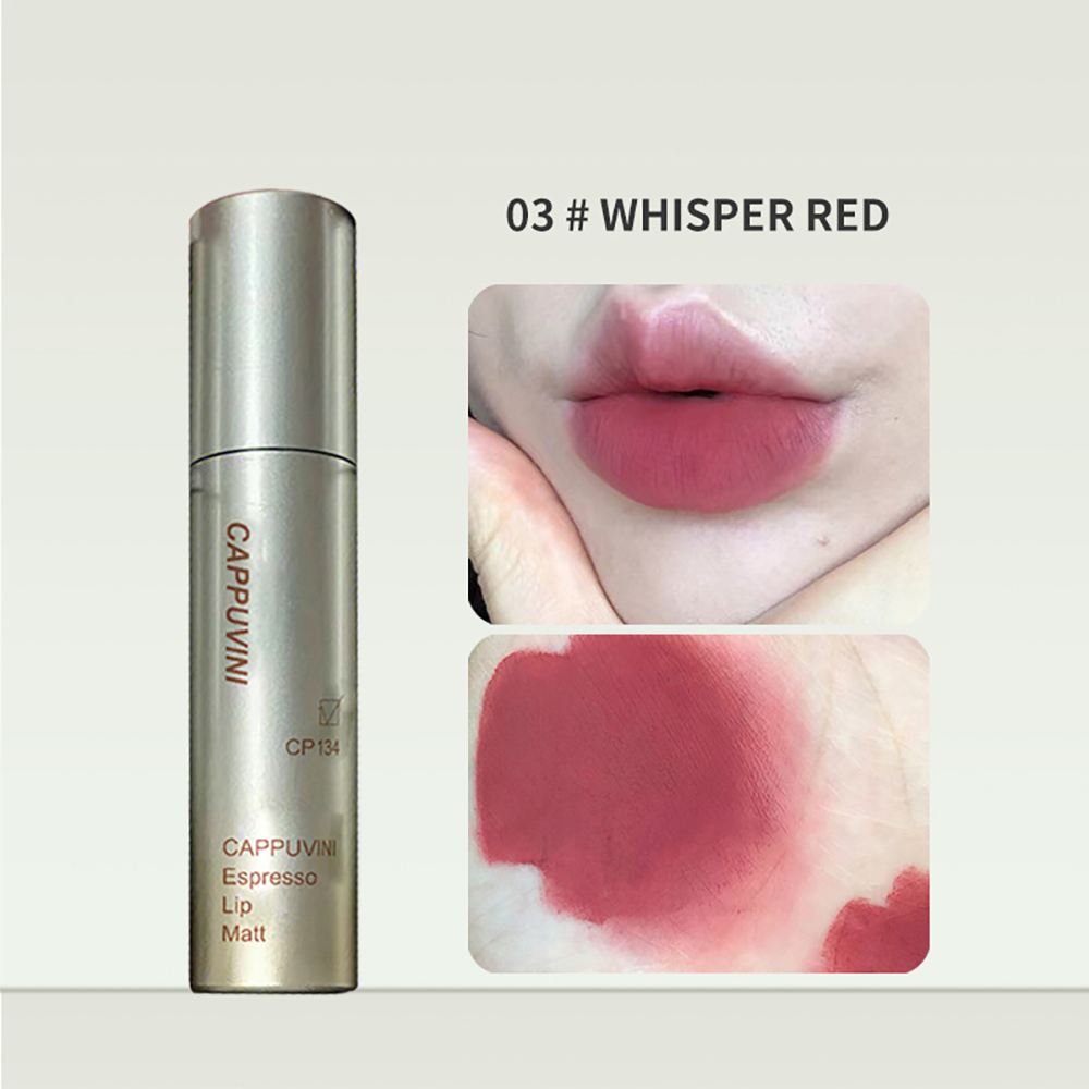 Cappuvini Espresso Matte Lipstick Velvet Lip Glaze Waterproof Long-lasting Texture Smooth Glossy Makeup Setting Lip Color