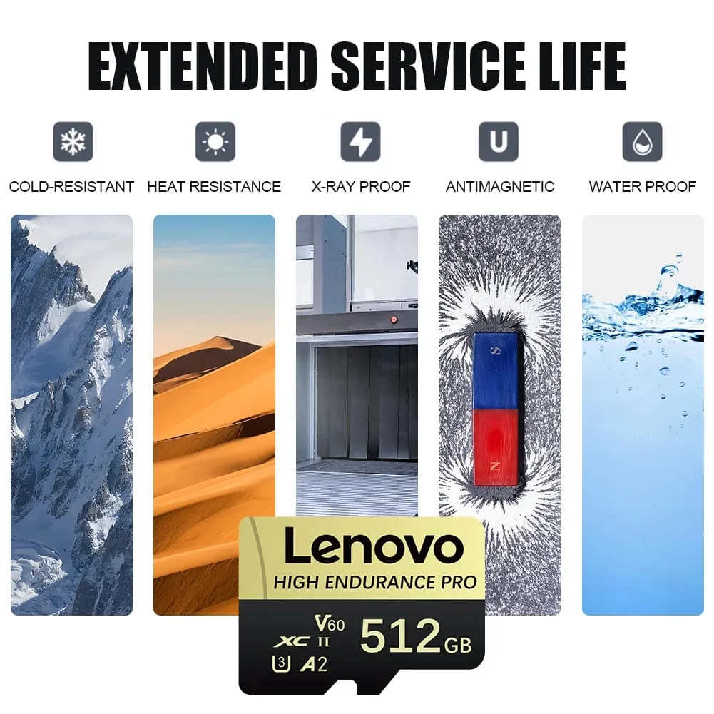 Lenovo High Speed ​​Class 10 כרטיס זיכרון מיני SD 256GB Micro TF Card לסמארטפון - 32GB 64GB 128GB 256GB 512GB אפשרויות זמינות