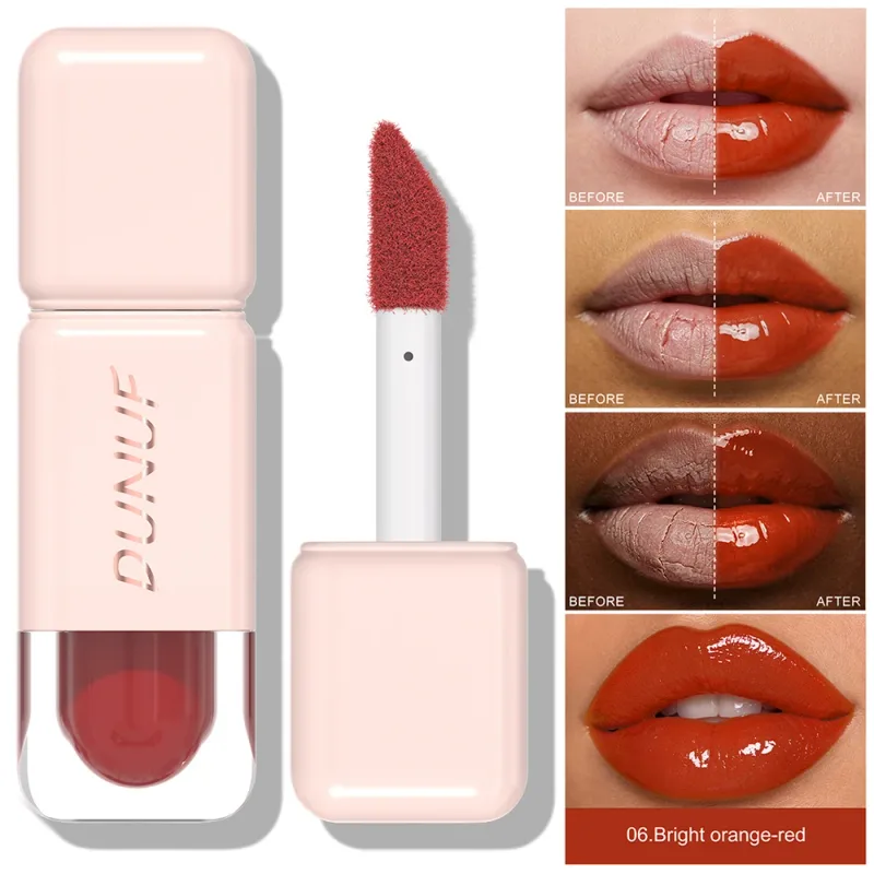 Glossy Lip Gloss Mirror Water Lip Tint Long Lasting Non-sticky Cup Liquid Lipstick Moisturizing Nude Red Brown Lip Makeup