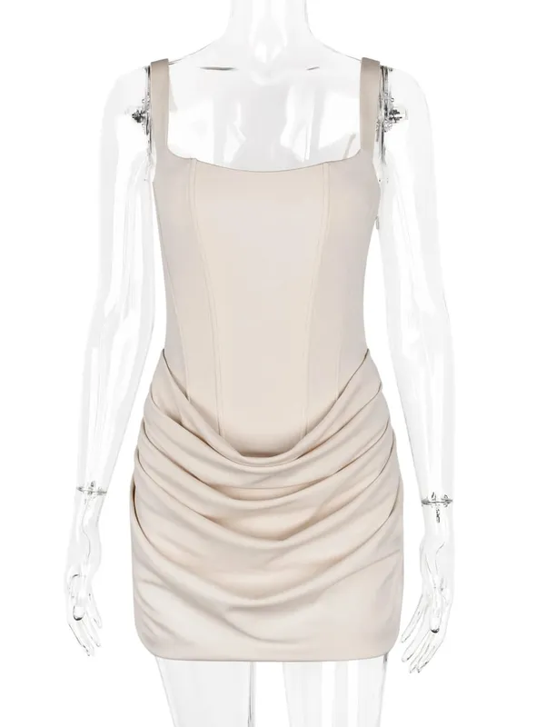 Sexy Backless Slip Folds White Summer Dress Women Elegant Birthday Party Dresses Woman Bodycon Evening Short Dresses Vestidos HL