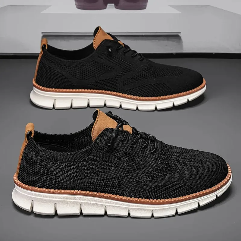 Men Knit Mesh Casual Sneakers Lightweight Lace Up Walking Shoes Flexible Non Slip Soft Breathable Big Size Male Outdoor Footwear