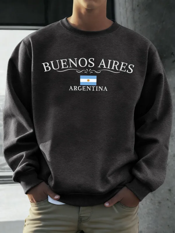 บัวโนสไอเรสอาร์เจนตินาพิมพ์ผู้ชายเสื้อ Street Hip Hop กีฬาขนแกะ All-Match Pullover Unisex Casual เสื้อผ้าหลวม — image 31