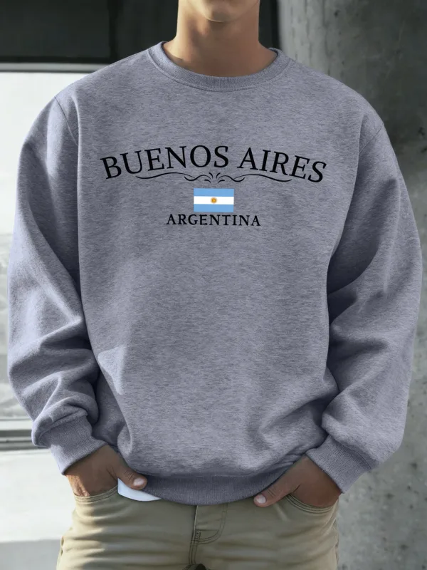 บัวโนสไอเรสอาร์เจนตินาพิมพ์ผู้ชายเสื้อ Street Hip Hop กีฬาขนแกะ All-Match Pullover Unisex Casual เสื้อผ้าหลวม — image 19