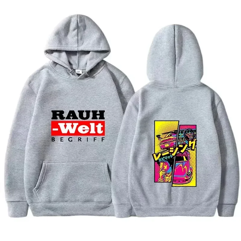 Rauh Welt Hoodie Car Widebody Tuning JDM Racing Pop Art Comic Esztétikus Fekete Túlméretes Alkalmi pulóver, Hosszú ujjú