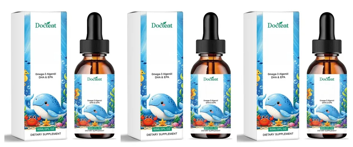 Docteat óleo de algas ômega-3 à base de plantas DHA EPA gotas líquidas para crianças saúde do cérebro vegano não-OGM nutrição diária laranja 60 porções — image 8