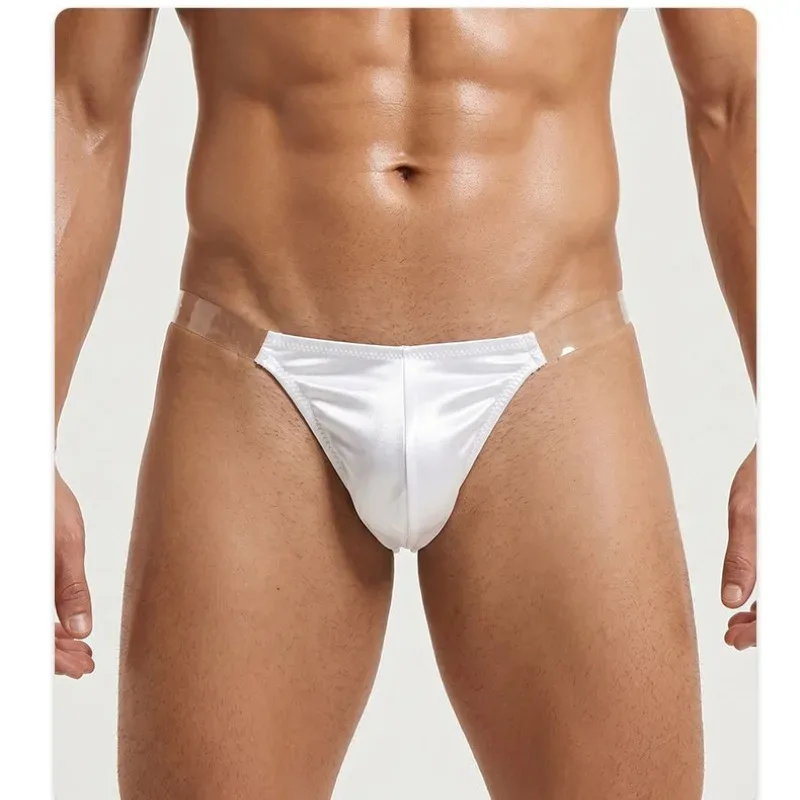 Ice Silk Satin Like Men's Underwear Solid Stretch High Fork Briefs Triangular Panties Bulge Pouch Smooth Breathable Underpant — image 4