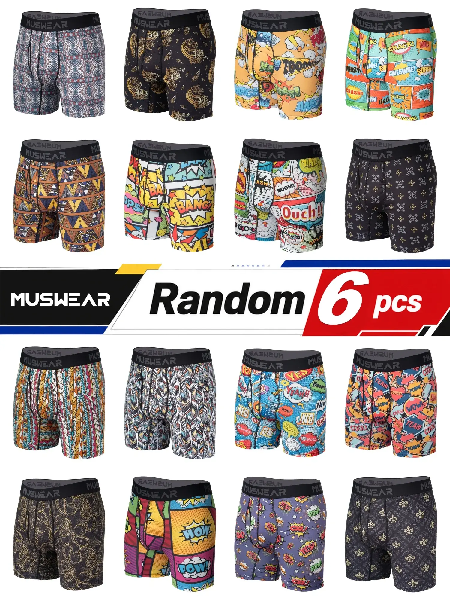 6pcs Men's Boxer Briefs Side Opening Double-Sided Brushed High Elasticity Quick-Drying All-over Print Underwear — image 5