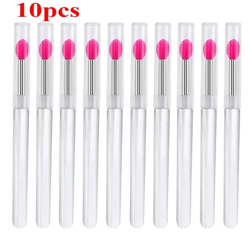 3/5/10 pçs escova de batom de silicone macio aplicador de batom portátil alça clara limpa microbrush lipgloss ferramenta de beleza